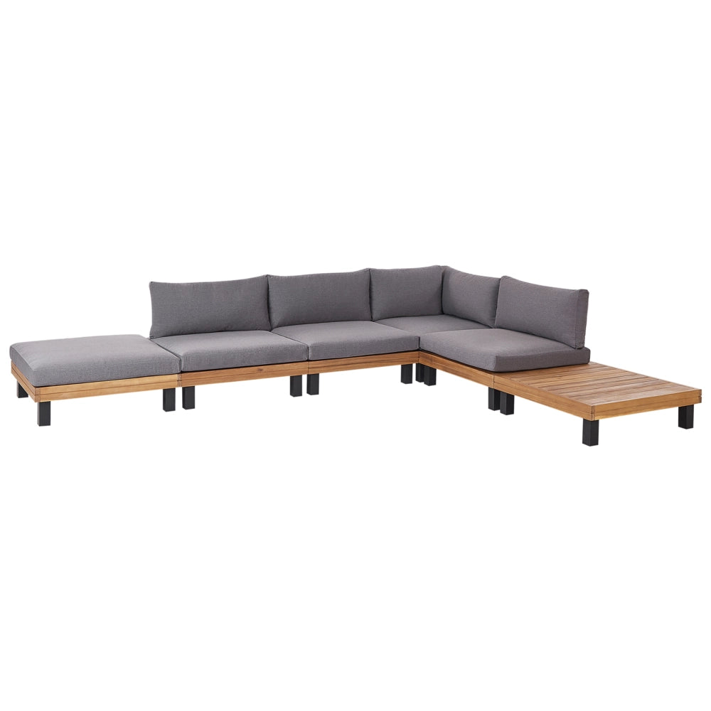 Set di divani angolari modulari da giardino Cuscini in poliestere grigio Struttura in legno di acacia certificata con tavolino da caffè