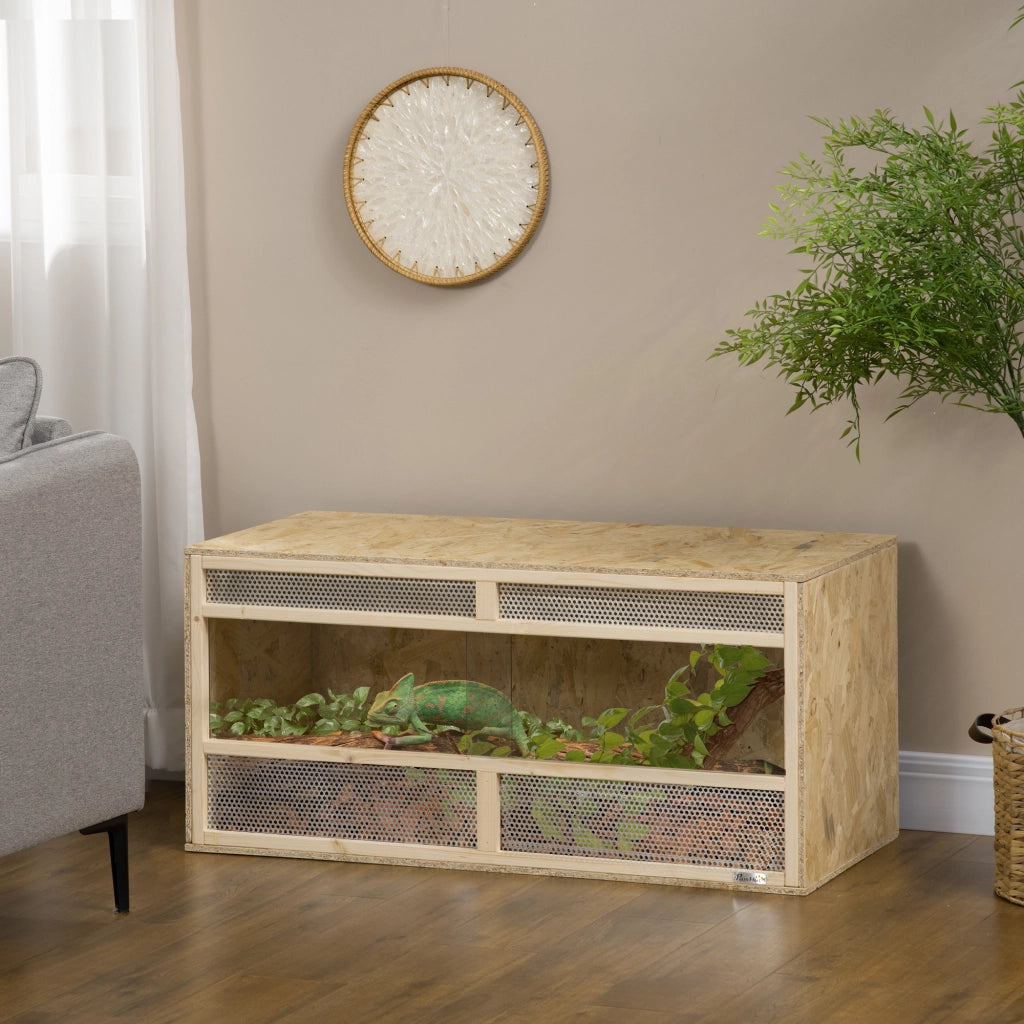 Terrario in legno OSB per rettili con porta scorrevole in vetro ¨C Xylo ¨C 100x47x47 cm naturale
