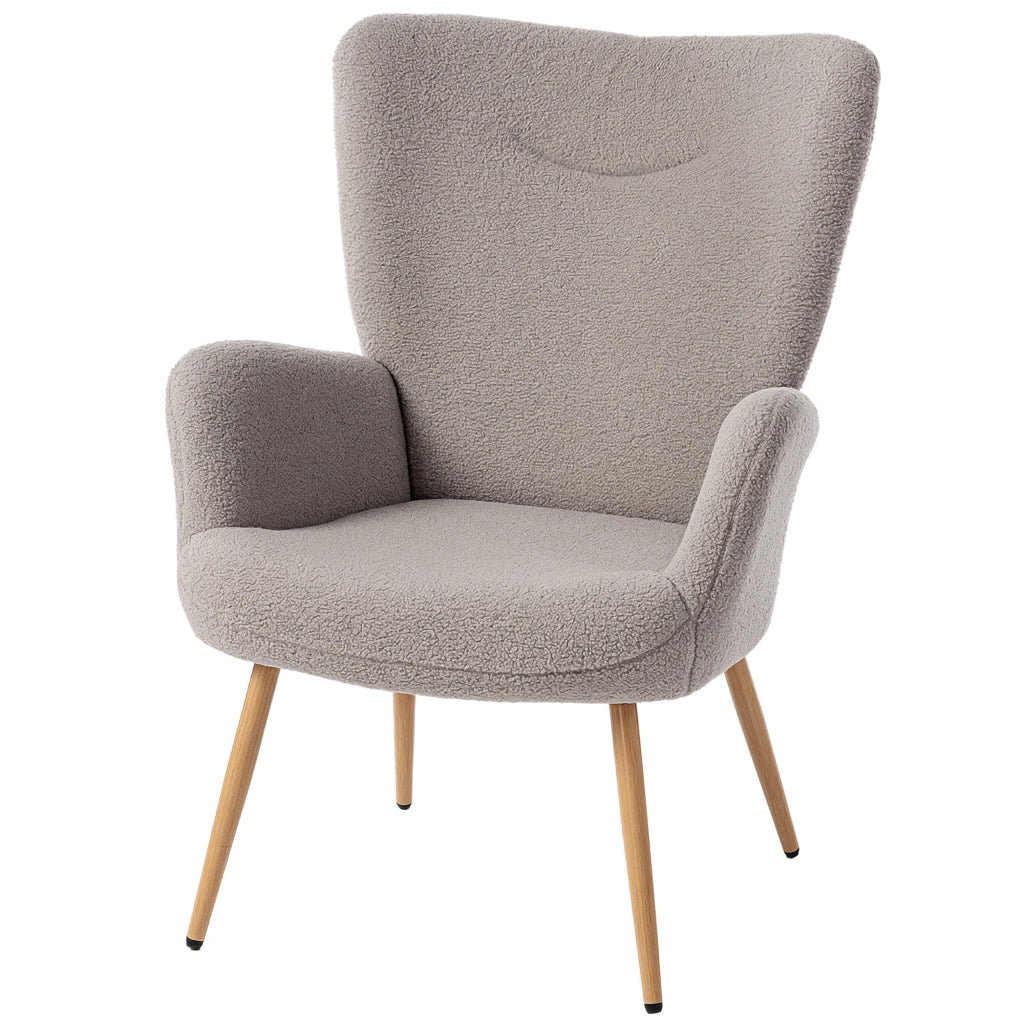 Poltrona imbottita in tessuto boucl¨¨ con schienale alto e braccioli ¨C Zephmum ¨C Grigio 71x74x97,5cm