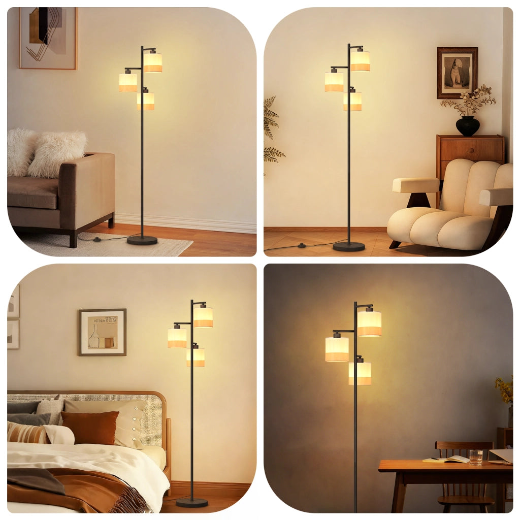 ZMH Lampada da terra vintage 3 fiamme E27 interruttore pedale per camera letto