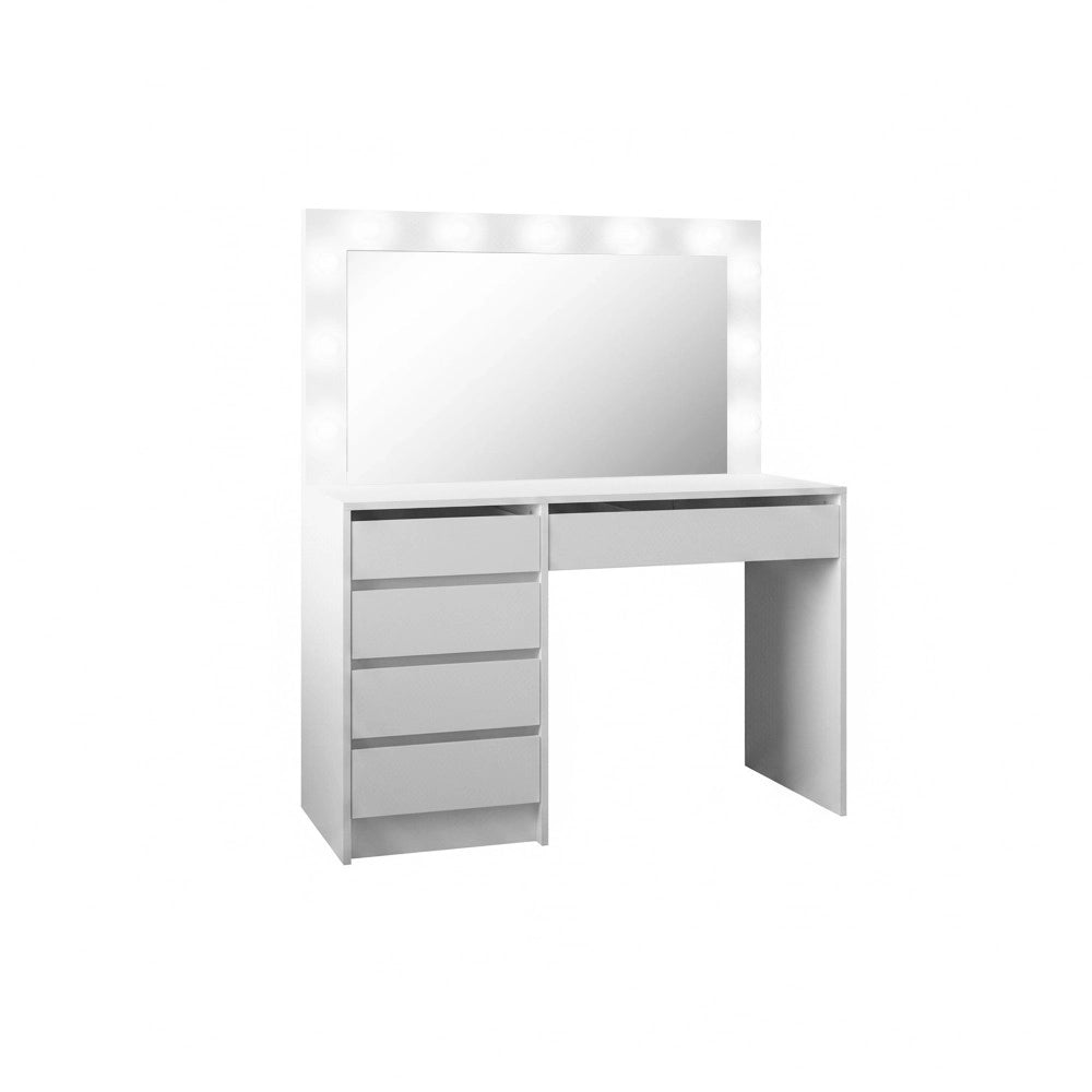 Toeletta trucco Elite bianca con specchio 5 cassetti e lampadine LED 120x55x150H