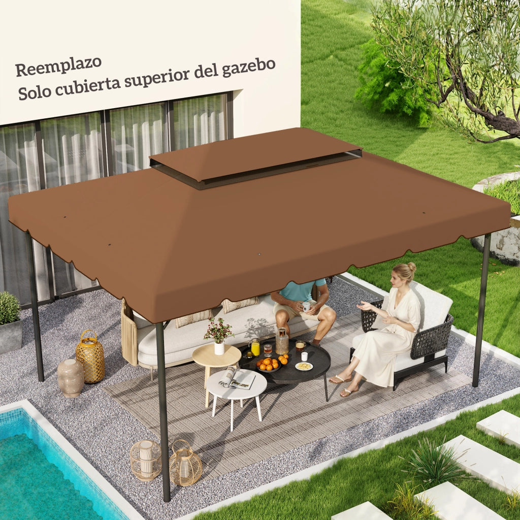 Toldo per Gazebo 4x3 m ¨C zephmum ¨C Marrone, Polipropilene, con Fori di Drenaggio