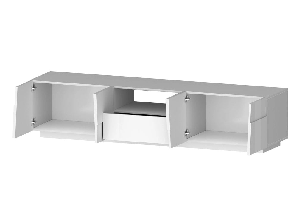 Mobile Tv 4 Anta 1 Cassetto e Ripiano a Giorno 220x44x46 cm Pongo 4A 1C Bianco Lucido