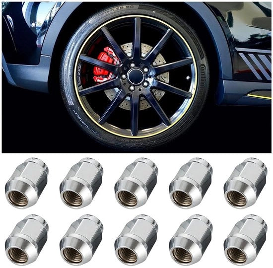 Wielmoeren 10 pezzi - Acciaio inox M12x1.5 - Resistente all'ossidazione - Resistente alle abrasioni - Universali per auto - Lunghezza totale 31mm - Wielbouten