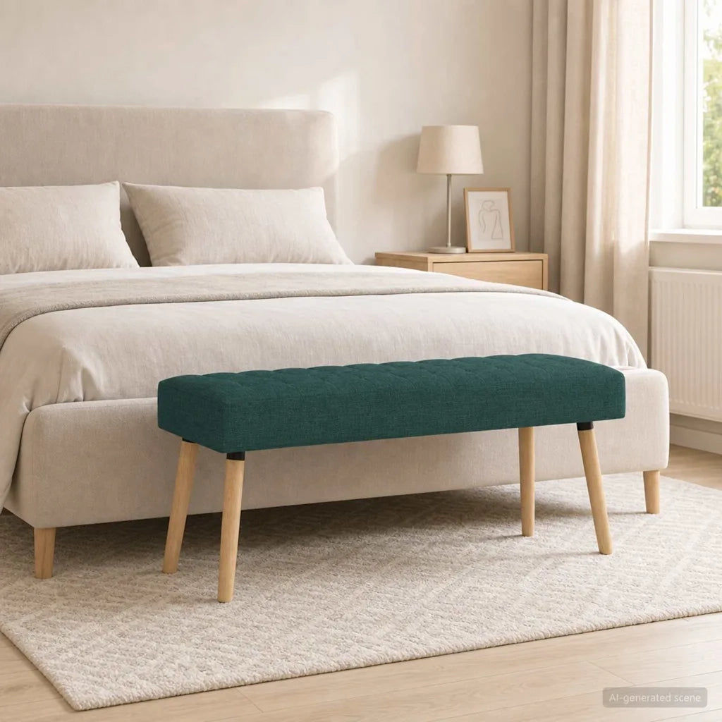 Panchina trapuntata a canale Verde Scuro 110 x 40 x 46 cm 42038492