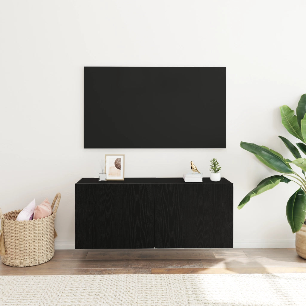 Mobile TV Nero Rovere 100x30x41 cm Legno ingegnerizzato