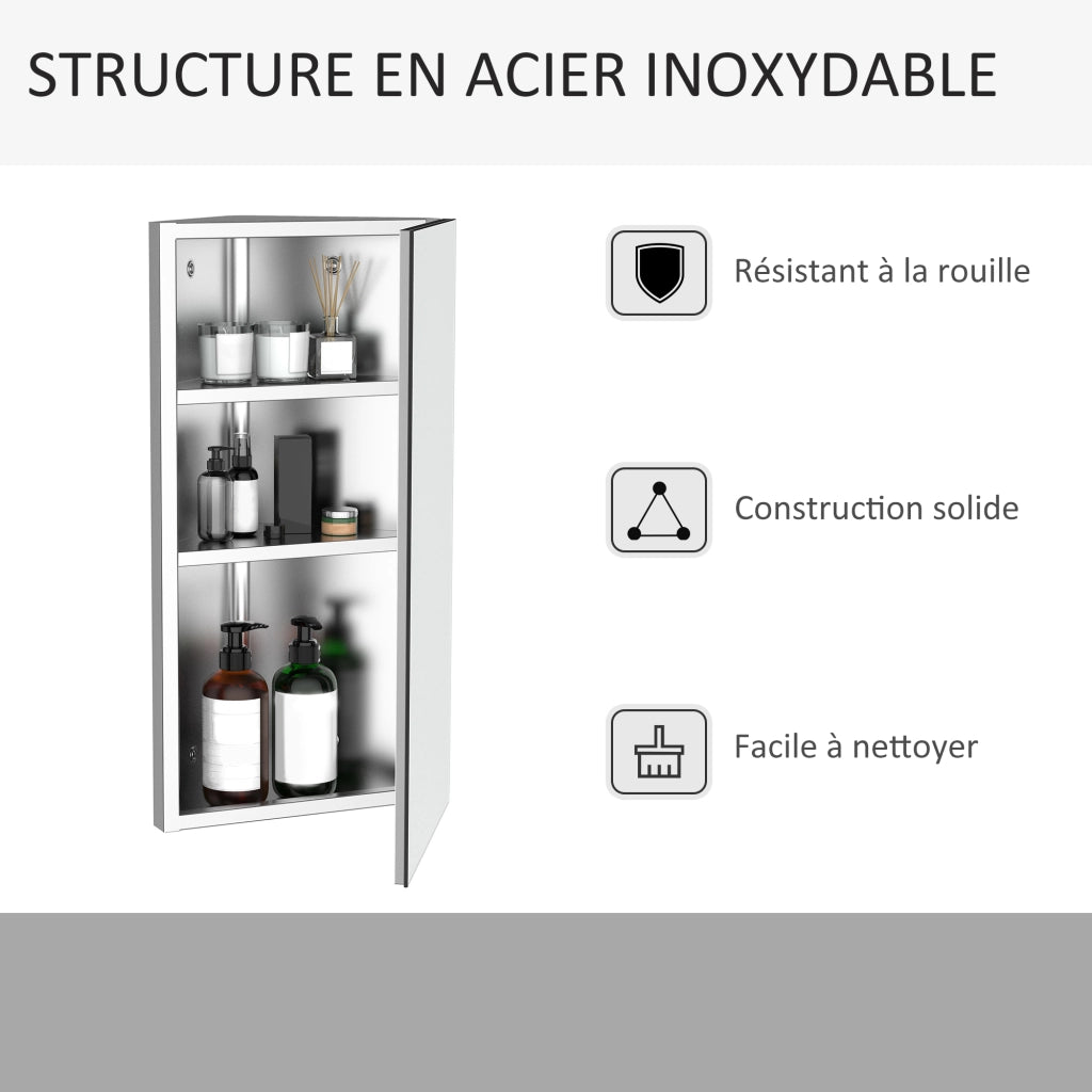 Armadietto Specchio Angolare Sospeso Bagno 2 Ripiani ¨C Minimal ¨C Acciaio Inox 30x18.4x60 cm
