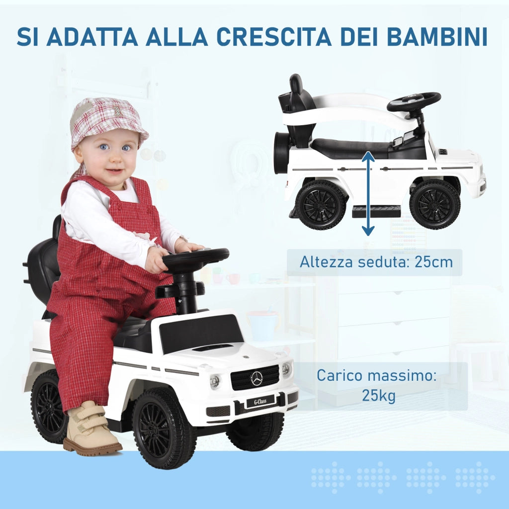 EasyComfort Macchina a Spinta per Bambini 12-36 Mesi con Licenza Mercedes, Tettuccio e Maniglia di Spinta, 85.5x40.5x95 cm, Bianco