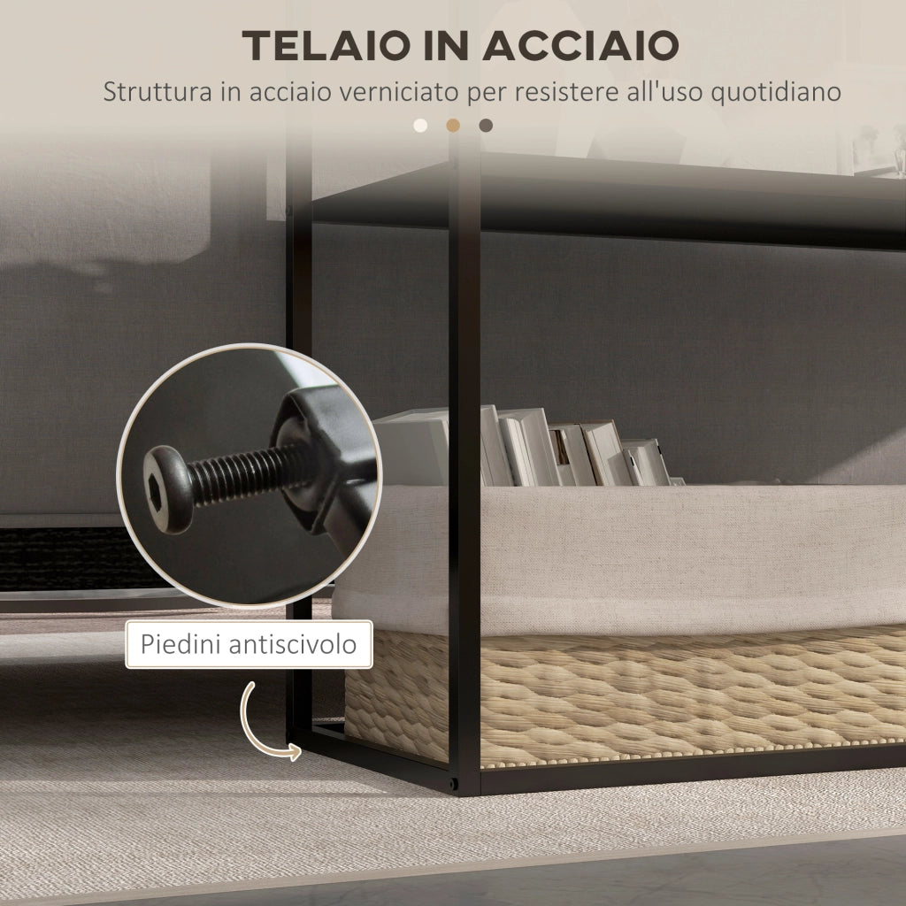 Mobile Consolle da Ingresso Moderno a 2 Ripiani in Acciaio. 90x30x75cm. Nero