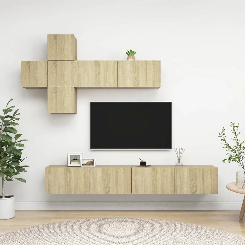 Set di Mobili Porta TV 7 pz Rovere Sonoma in Legno Multistrato 3079024
