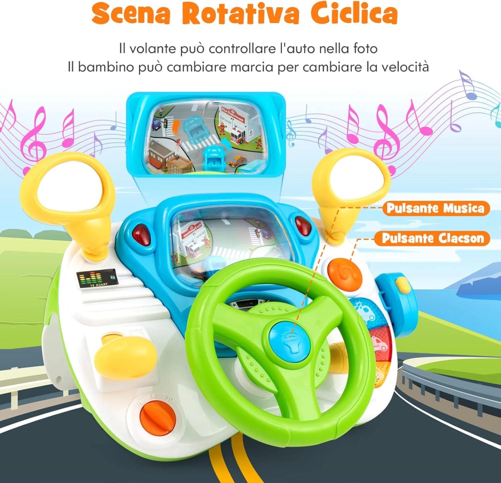 Volante per Bambini Educativa, Simulazione Volante di Guida Giocattolo con Sgabello, Luce Musica, Giocattoli Musicali per la Prima Educazione, Regalo per Bambini