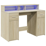 Scrivania tavolo postazione di lavoro mobile per computer scrivania da studio con luci a LED legno ingegnerizzato rovere Sonoma marrone 02_0023422