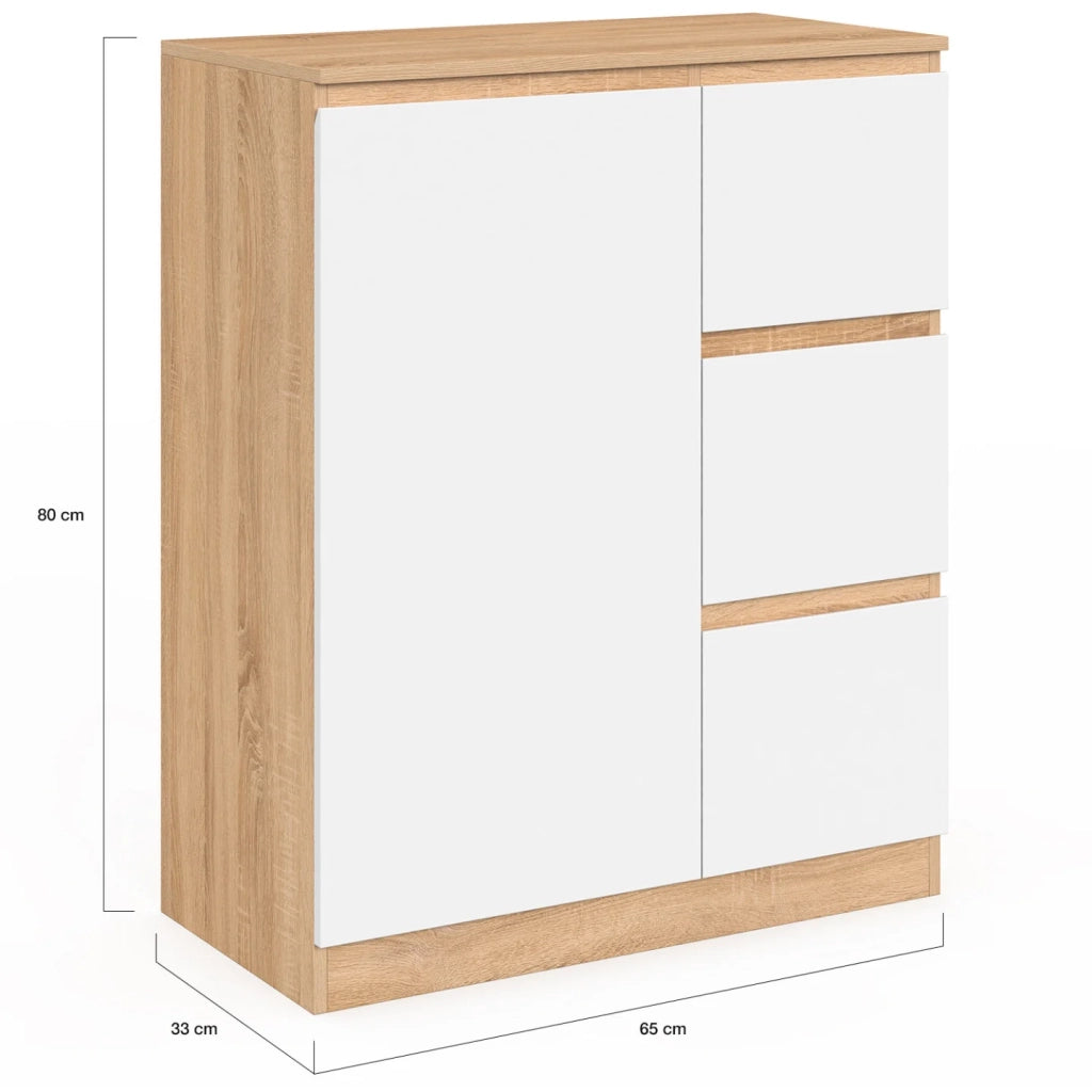 IDMarket - Mobile bagno a 1 anta TOMI con cesto portabiancheria estraibile e 3 cassetti effetto faggio bianco