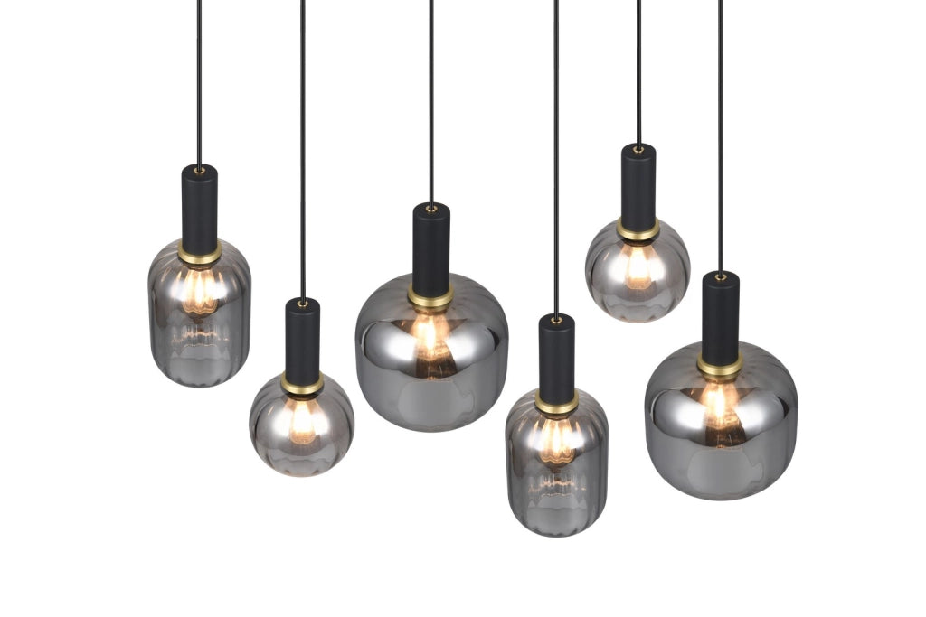 Sospensione Trio DIVA barra nera 6xE27 vetro fumé cromo