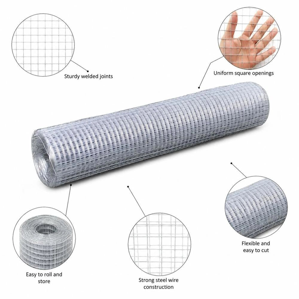 Wire Mesh Fence, Galvanized Steel, Square, 1x25 M, Silver