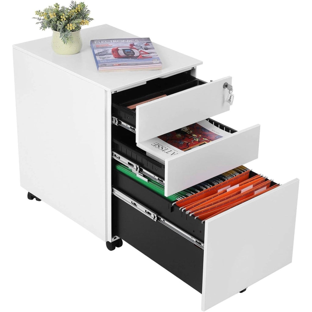 Cassettiera per documenti OFC60WT in acciaio bianco con ruote