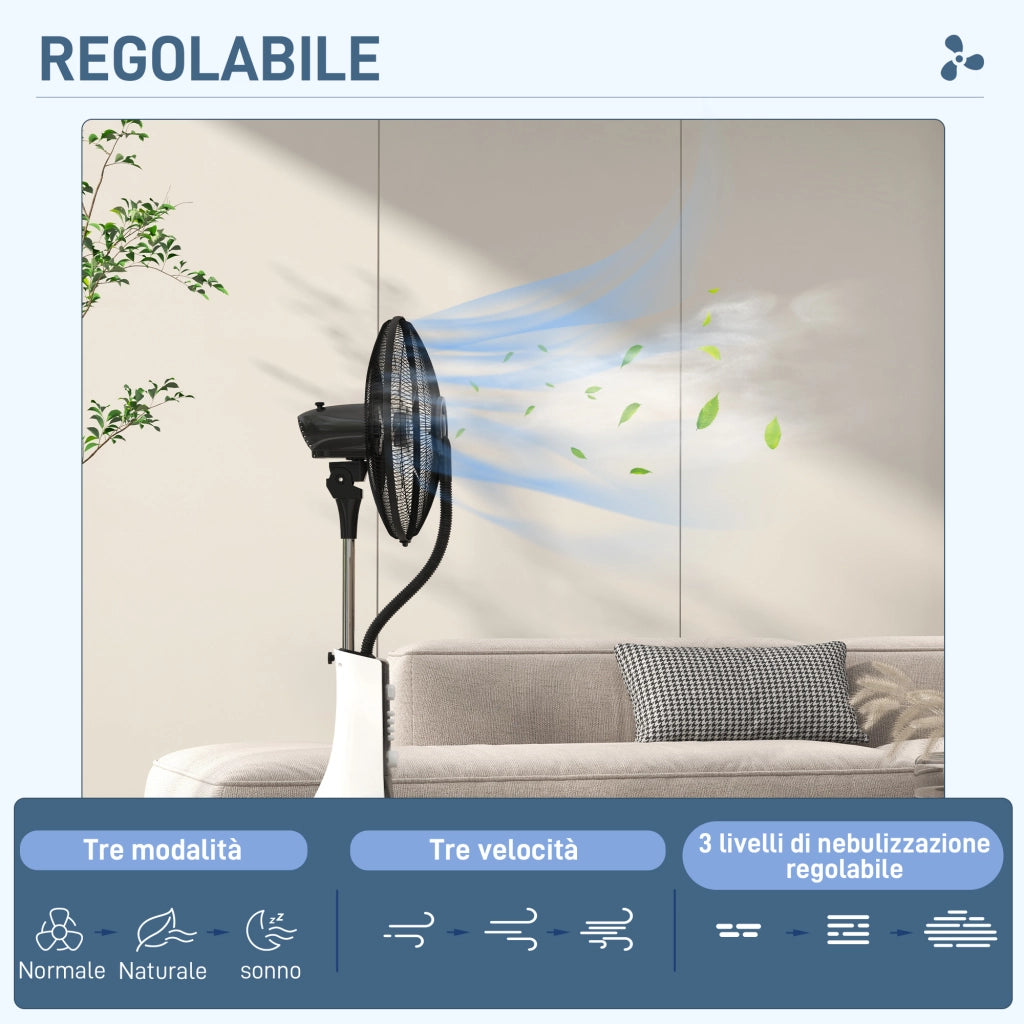 Ventilatore Nebulizzatore con Serbatoio 3L ¨C Xylo ¨C 3 Velocit¨¤, Bianco e Nero, 44.5x38.5x120 cm