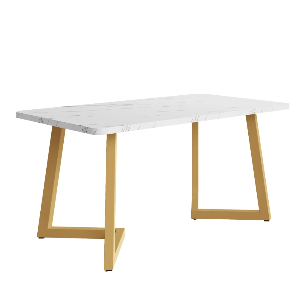 Tavolo da pranzo per 4 persone con piano effetto marmo e gambe in metallo dorato; in MDF; 117 x 68 x 75 cm