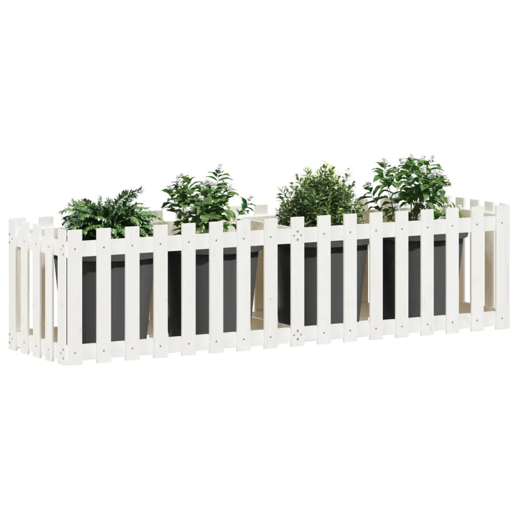 Fioriera | Cassetta per fiori | Vaso Giardino a Recinzione Bianca 200x50x50cm Massello Pino
