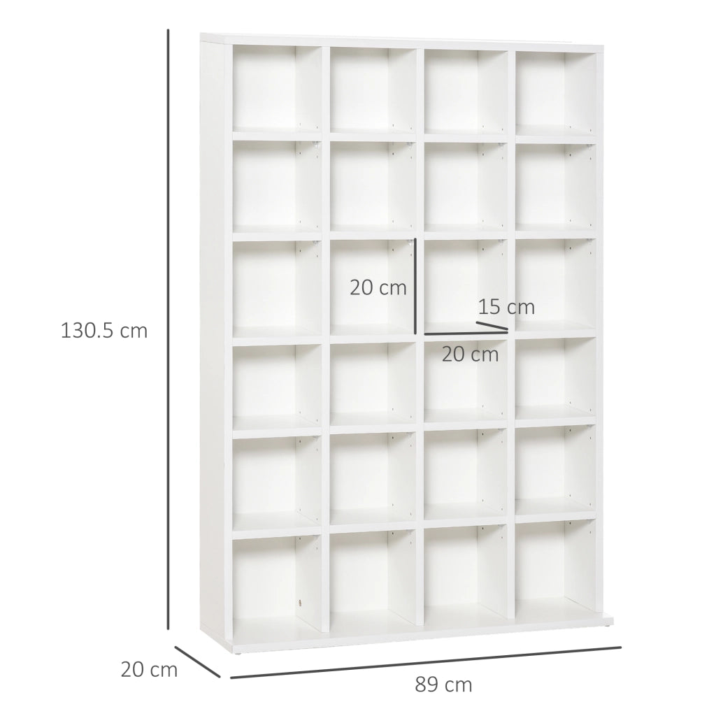 Mobile Libreria porta CD da 24 Ripiani ad Altezza Regolabile. in Truciolato. 130.5x89x20 cm. Bianco