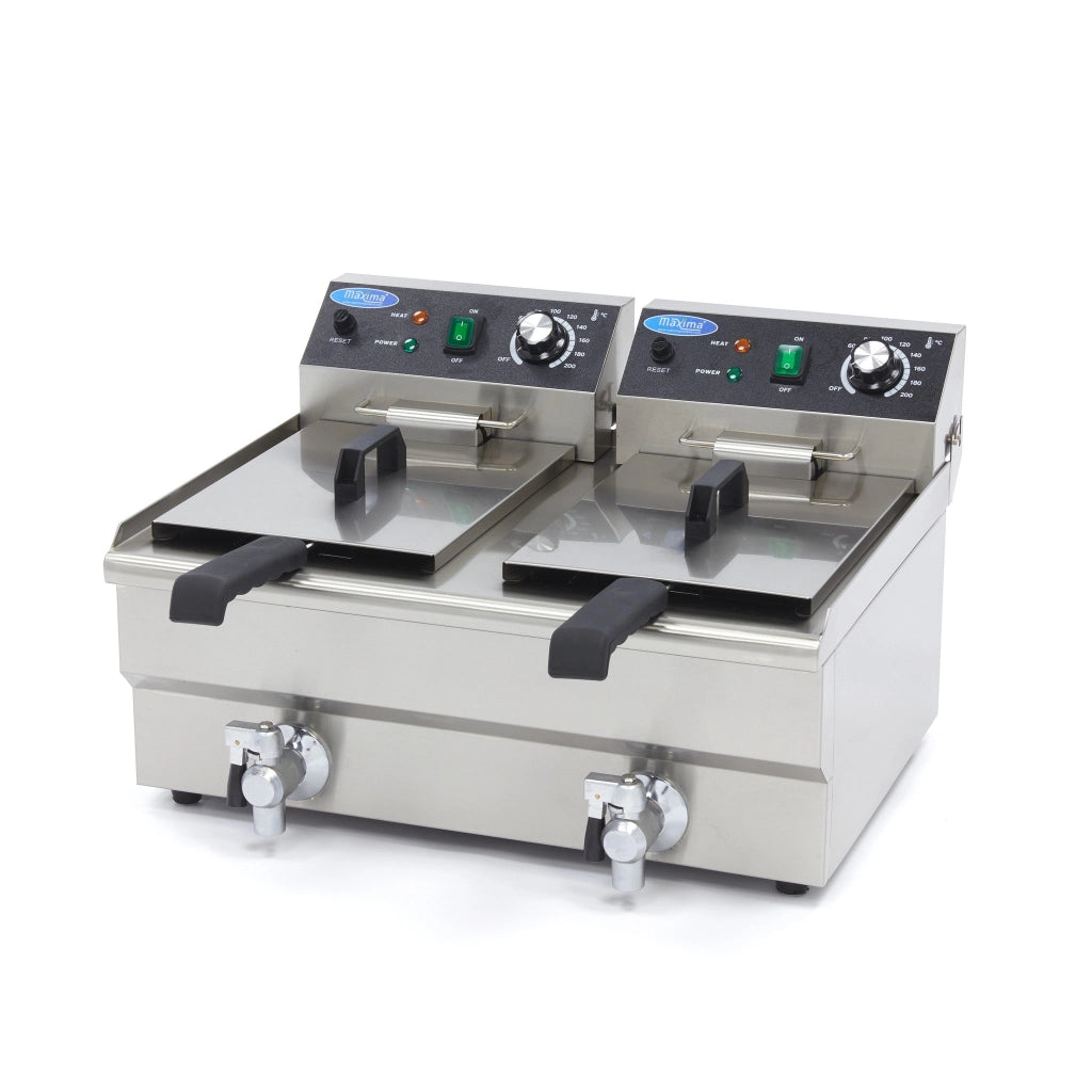 Friggitrice - 2 x 10L - 2 Cestelli - con Rubinetto di Scarico