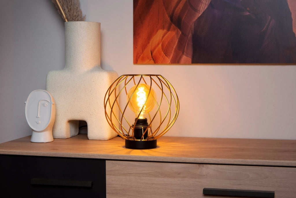 Lampada da tavolo metallo Danza Lucide nera oro Ø25 E27