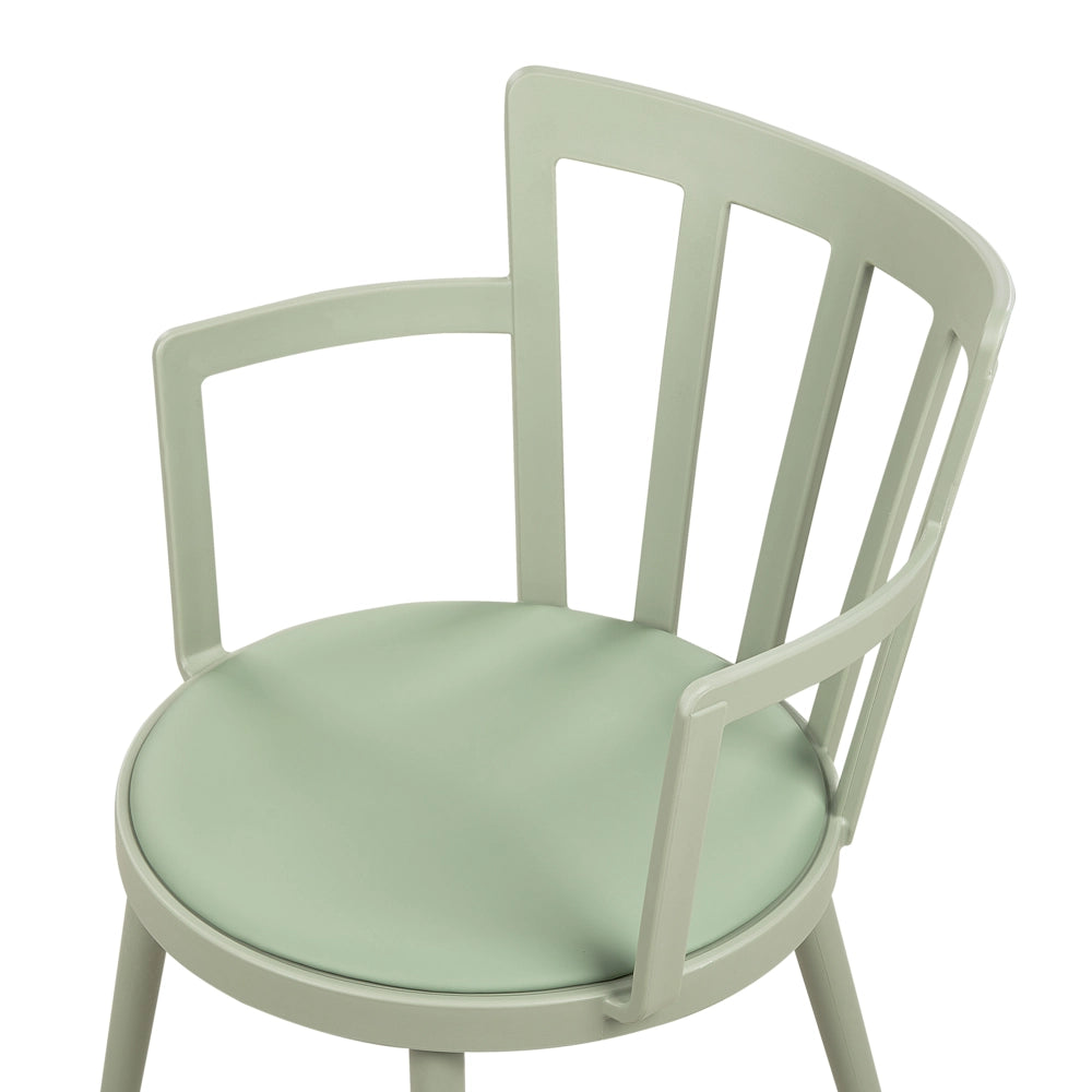 Set di 4 sedie da pranzo Seduta imbottita sintetica verde Schienale aperto in ecopelle con braccioli Soggiorno moderno minimalista