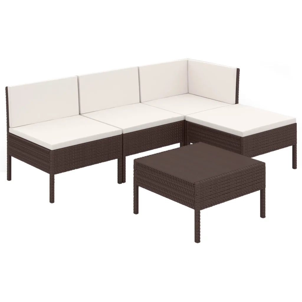 Set Divani da Giardino 5 pz con Cuscini in Polyrattan Marrone cod mxl 38320