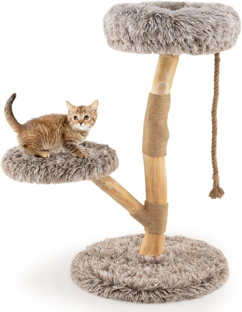 Albero per Gatti 90 cm, Torre Moderna in Legno con Piattaforme, Tiragraffi in Luta Naturale e Corda, Albero Tiragraffi per Animali Domestici