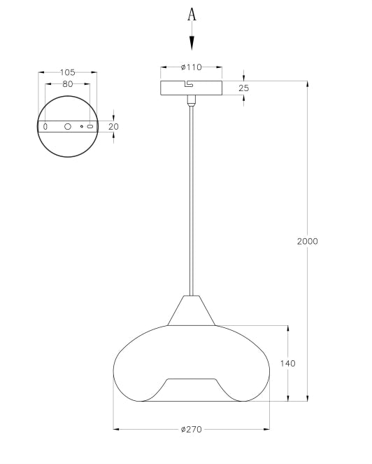 Lampada a Sospensione Ela 27cm in Metallo e Vetro Soffiato Fumé, attacco E27, design moderno ed elegante per illuminazione d'interni