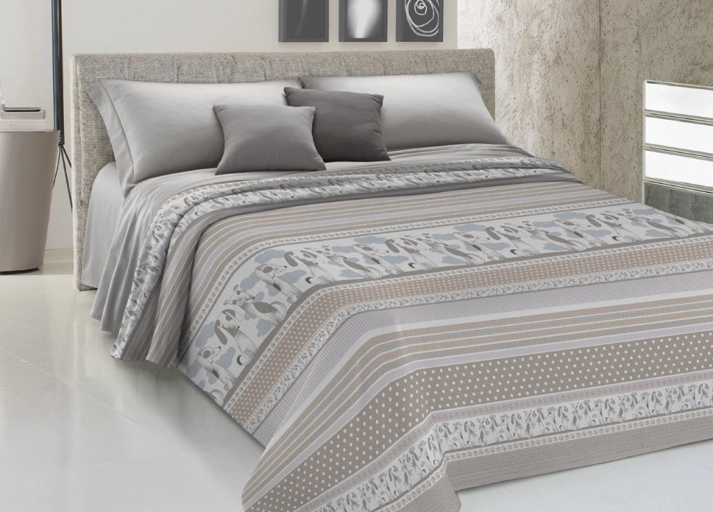 Copriletto Piquet Primavera Estate 100% Cotone Disegno Bau Bau - Matrimoniale - Beige