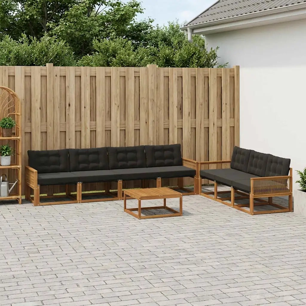 Set di divani da esterno con cuscino 8 pcs Naturale e Nero 3381300