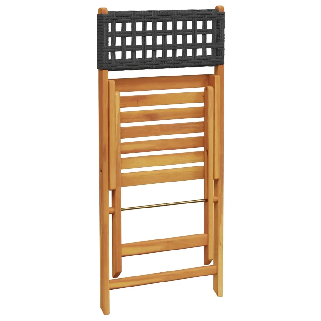 Set da Bistrot 3 pz | Set Salotto da Giardino Nero in Polyrattan e Legno Massello