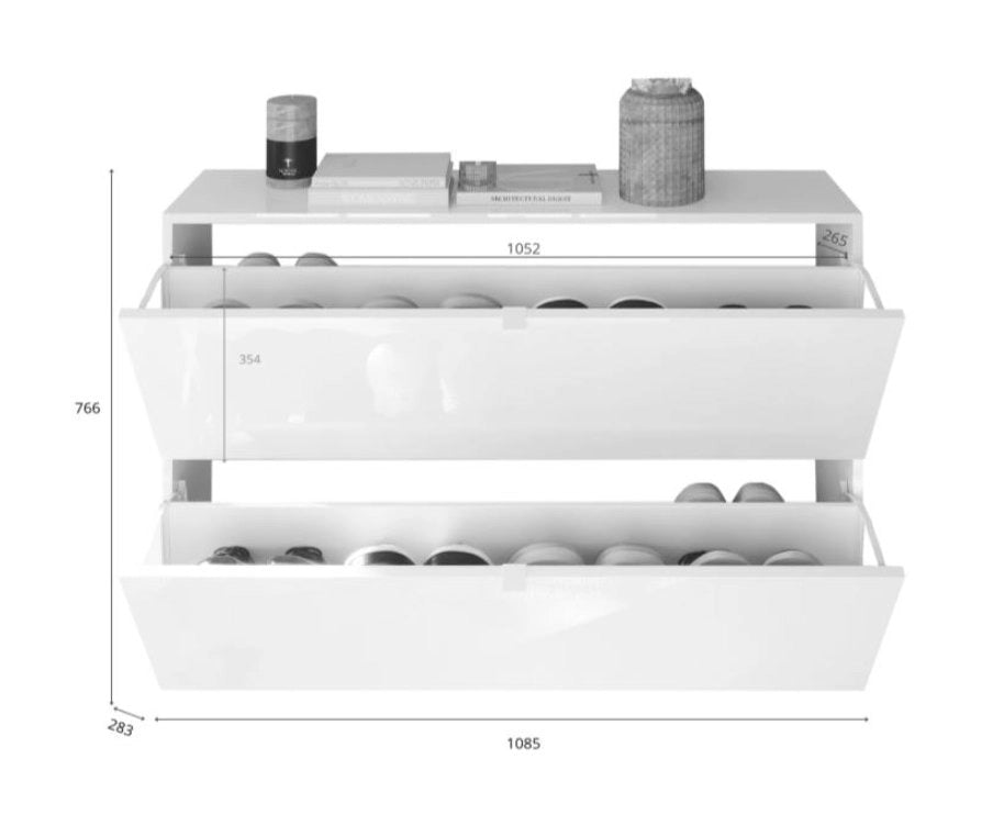 Mobile Portascarpe Lovero, Scarpiera 20 Paia, 110x25x75h cm Bianco Lucido