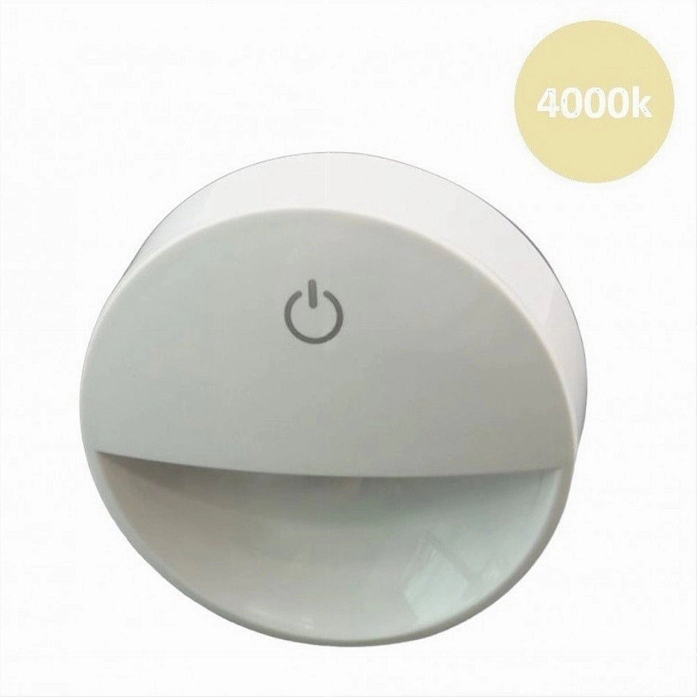 Trade Shop - Lampada Notturna Con Spina Accensione Touch Punto Luce Led Tonda Bianco Xgcmd-001 -
