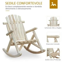 Sedia a Dondolo da Giardino, Stile Adirondack in Legno di abete, Design Ergonomico, Color Legno 96x66x98cm