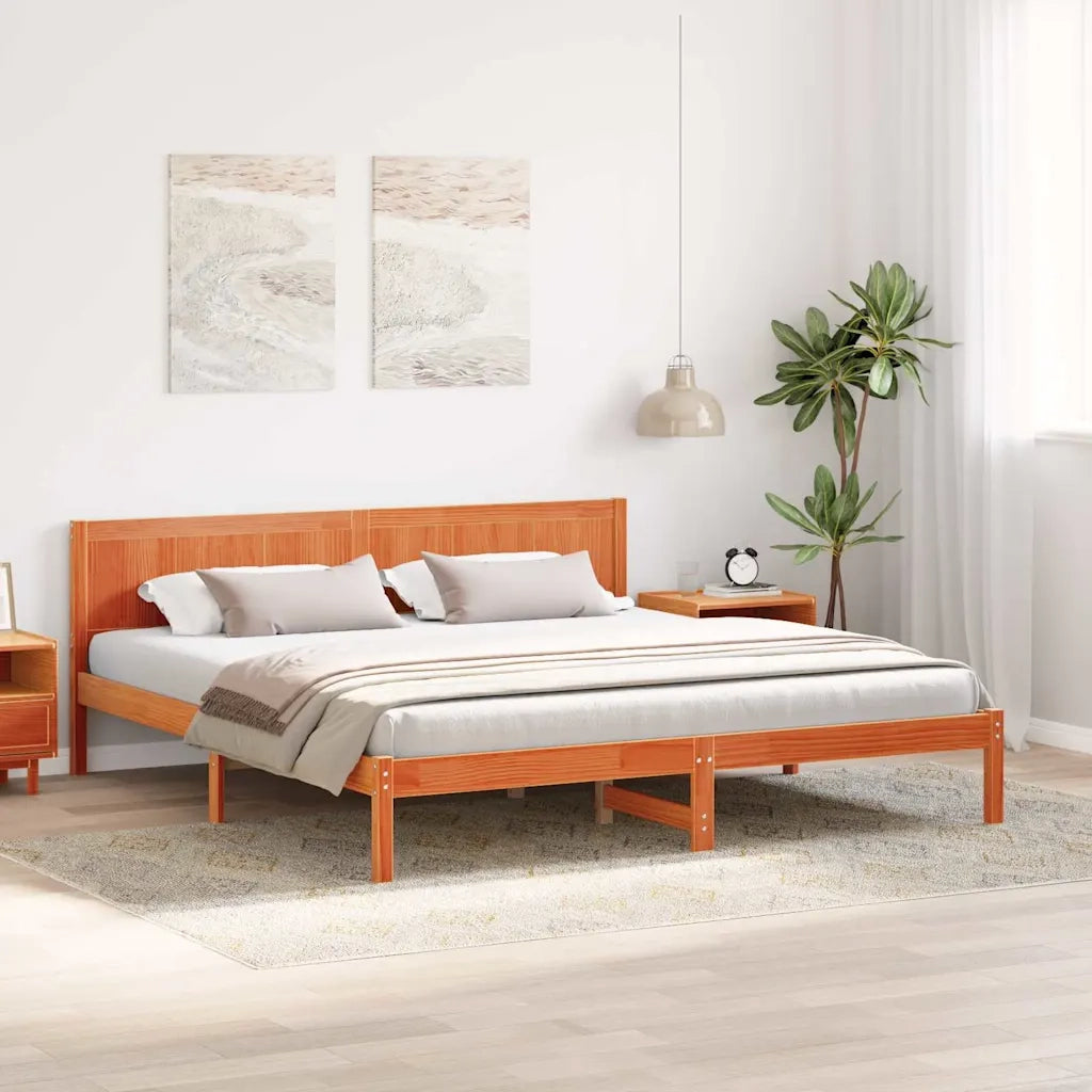 Struttura del letto Marrone 200 x 200 cm Legno massello di pino 872178
