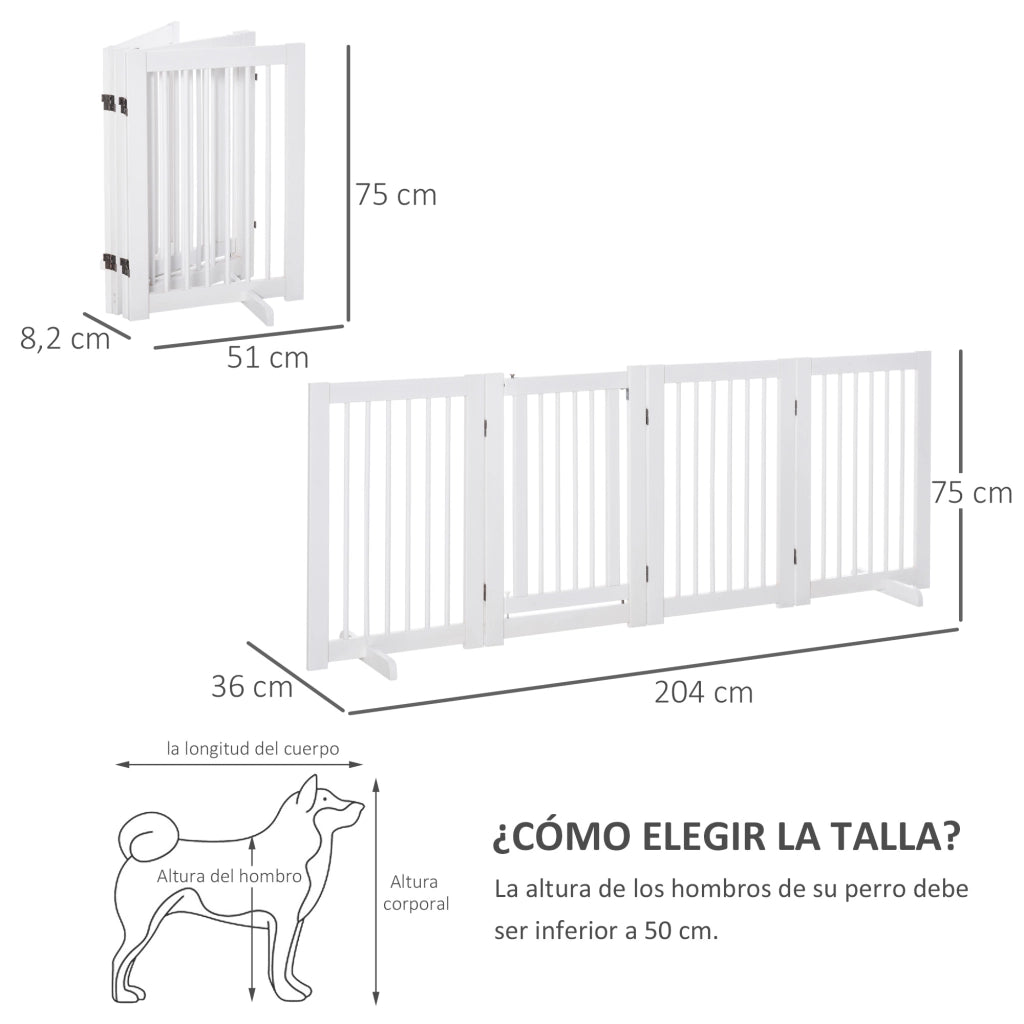 Barriera di sicurezza per cani pieghevole in legno per scale e porte ¨C zephmum ¨C 204x36x75 cm bianco