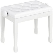 Panca per pianoforte, regolabile in altezza in legno massello, seduta imbottita, 64 x 35 x 45-55 cm, Bianco