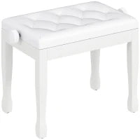 Panca per pianoforte, regolabile in altezza in legno massello, seduta imbottita, 64 x 35 x 45-55 cm, Bianco