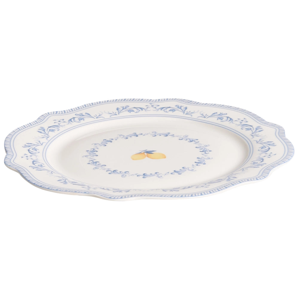 Set da 12 stoviglie in porcellana bianca e blu con finitura smaltata e motivo a foglie ciotole e piatti per cucina e sala da pranzo