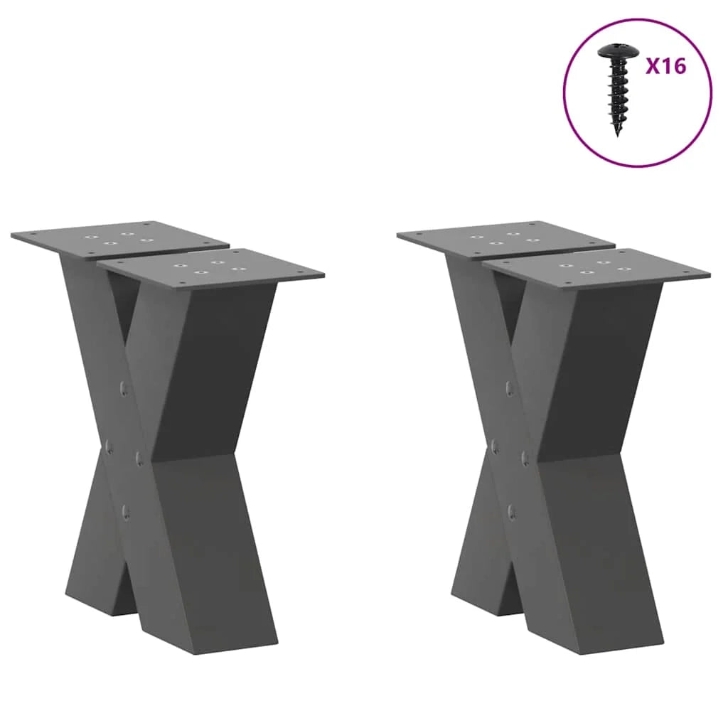 Set di 2 gambe regolabili per tavolino a forma di X 30 x 30 cm per mobili moderni in acciaio antracite 02_0057202