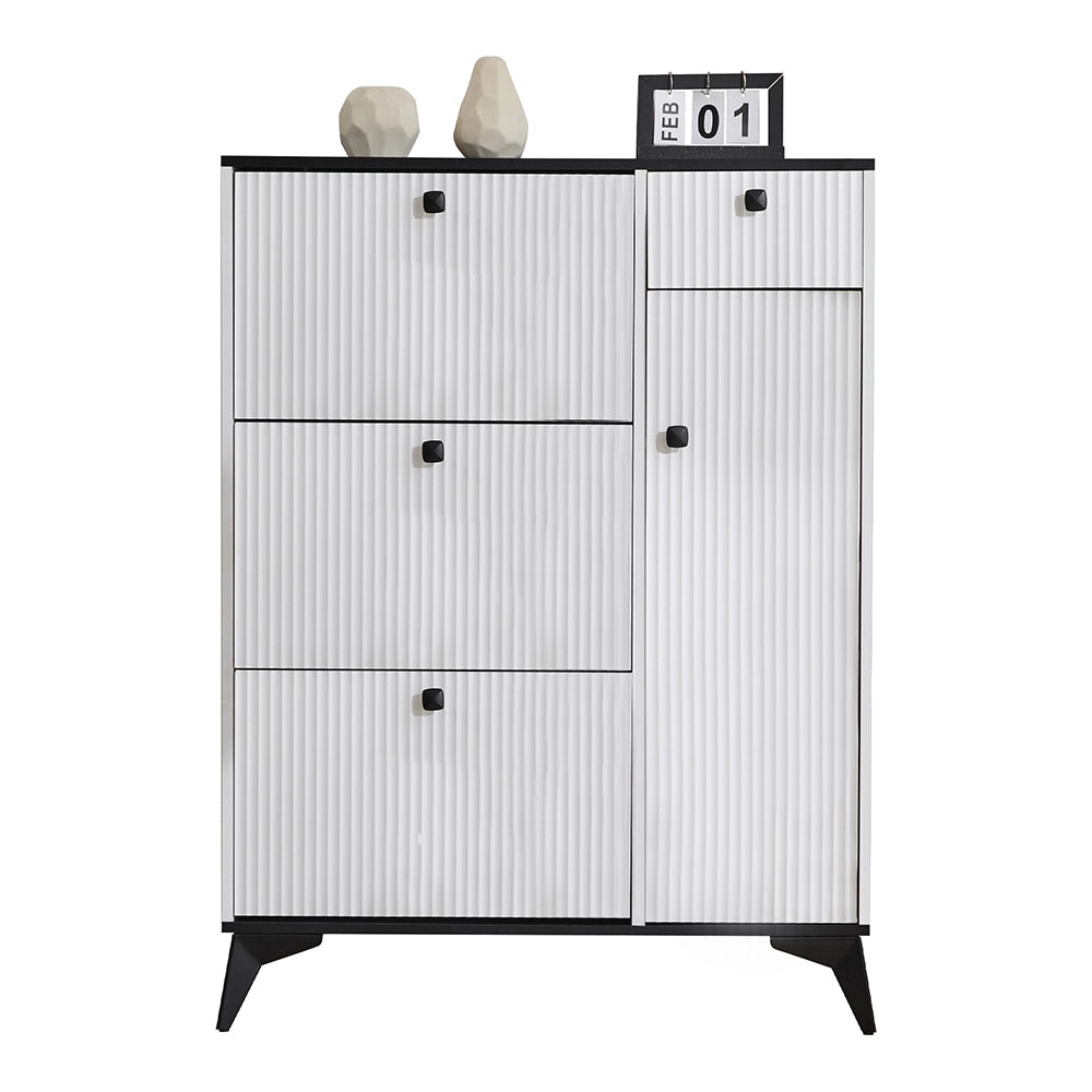 Armadio per scarpe con 3 ante - Xylo - 121x90x25 cm - Bianco - 1 cassetto e 1 porta