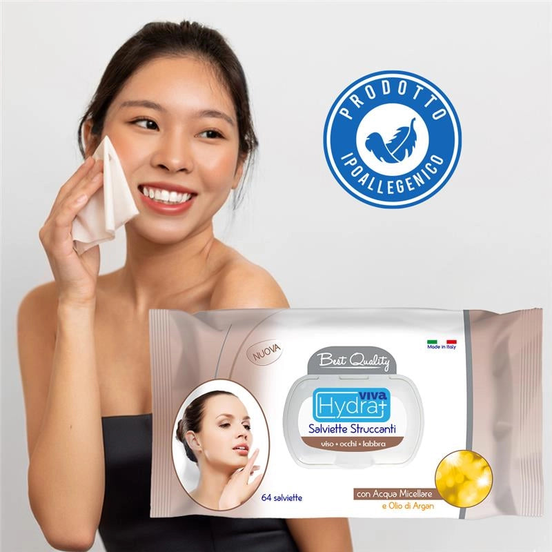 MAURY'S KIT 3CF SALVIETTE DETERGENTI UMIDIFICATE STRUCCANTI  OLIO DI ARGAN DA 64PZ
