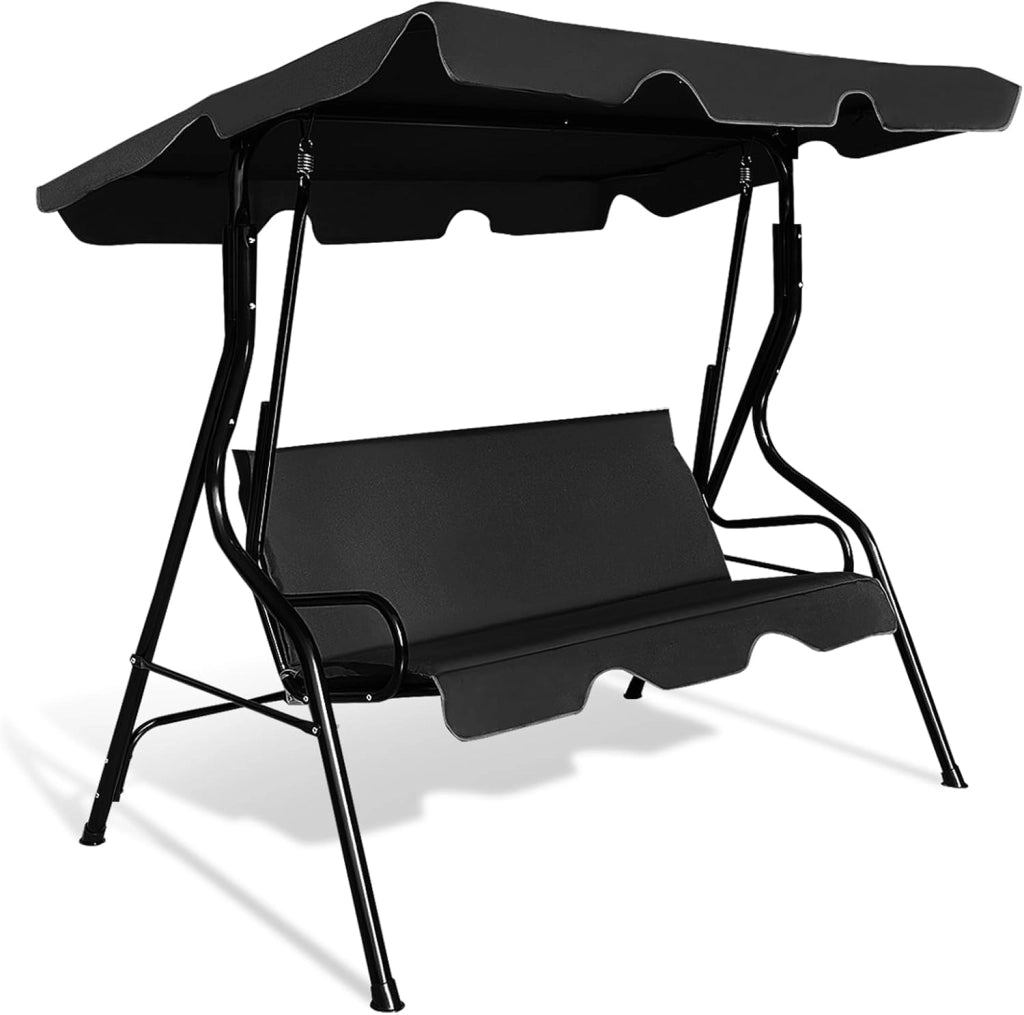 Dondolo da Giardino 3 Posti con Tettuccio Regolabile, Cuscino Removibile, Sedia Sospesso con Struttura in Metallo, Portata 225 kg, 172 x 110 x 154 cm (Nero)