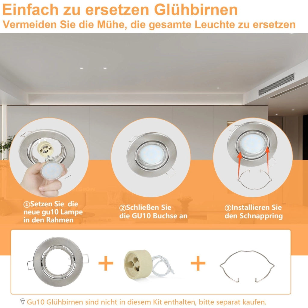 ZMH Faretto da soffitto LED 6 Pezzi con Attacco GU10 Orientabile 30° Lampade Alogene