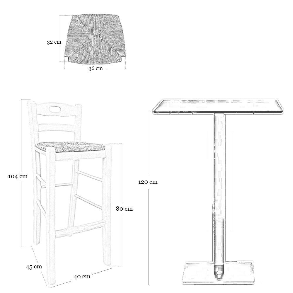 Sgabello alto da bar in legno noce chiaro con manico h 80 cm seduta in paglia