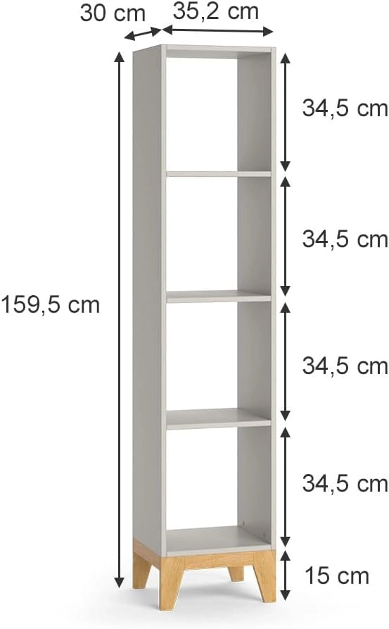 Scaffale per bambini Malia, Cashmere/Artigianale, 35.2 x 159.5 cm, con 4 scomparti aperti per conservazione e organizzazione