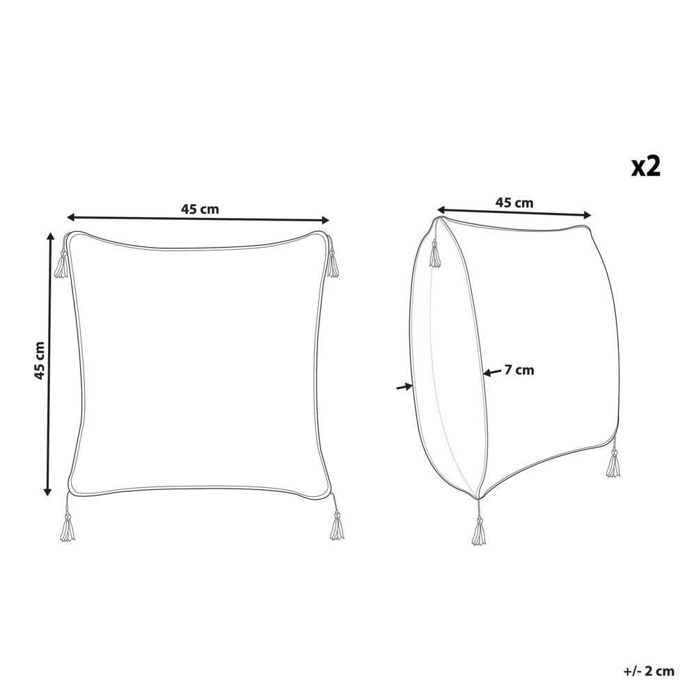 Set di 2 cuscini motivo geometrico nappe 45 x 45cm bianco e nero