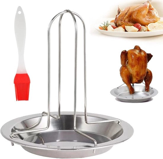 Henneklem RVS con Antiaanbaklaag, Sostegno Verticale per Forno o Griglia, Ideale per l'Arrosto di Pollo e Accessori BBQ